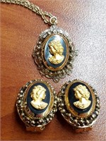 Whiting & Davis Cameo Necklace & Earrings