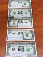 5 Sets of Consecutive $1.00 Notes ($25 total)