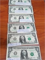 6 Sets of Consecutive $1.00 Notes ($28 total)