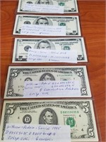 5 Sets $5.00 Consecutive Notes (28 Notes)