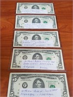5 Sets $5.00 Consecutive Notes (11 notes)