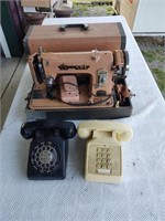 Vintage Sewing machine & Desk phones