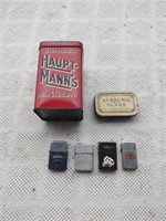 Tobacco Tins & 4 lighters