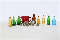 Vintage Colored Glass Bottles & Napkin Rings