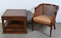 Antique Cane Back Chair & End Table