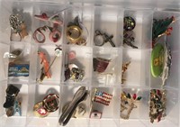 plastic container w/rings, pins, broach's, etc.
