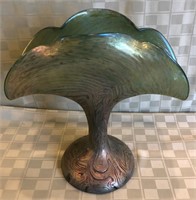 Loetz Antique Green Iridescent Glass Fan Vase