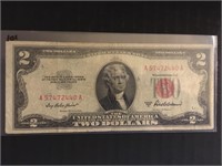1953A United States Note two dollar bill red lettr