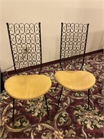 Arthur Umanoff Wrought Iron Chairs w/ Yellow Seats