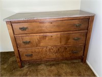 3 Drawer Oak Marble Top Chest