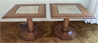 Pr. of Square End Tables w/ Marble Inlay