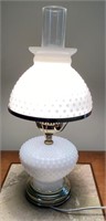 Hobnail Milk Glass Electric Hurricane Lamp