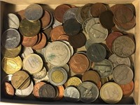 box of misc. foreign and domestic worn coins