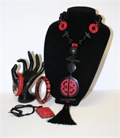 Beautiful Black Red and Sterling Silver