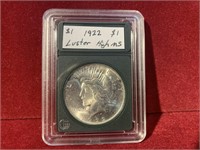 1922 SILVER PEACE DOLLAR LUSTER HIGH MS COIN