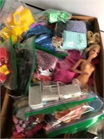 Box of Dolls & dollhouse furniture & toys