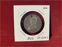 1822 SILVER BUST HALF DOLLAR VF DETAILS (HOLE)