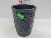 Blue crockery cup, 3 1/2 dia x 5