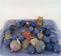 Box of assorted ornaments with various Blues