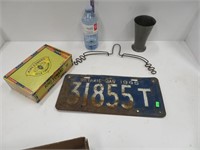 License plate, cigar box