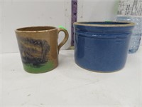 Old cup & blue crock
