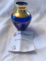 Murano Italy Cobalt and 24Kt Glass Vase