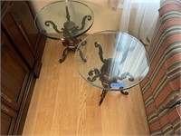 L - 2pc Glass Top End Table Lot