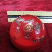 Vintage Lucite domed paper weight with faux coin.