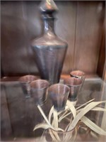 L - 6pc Antique Amber Glass Decanter & Shotglass t