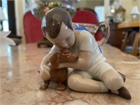 L - Boy with Dog Figurine