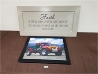Jeep and Bible verse wall art (good condition)