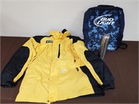 Columbia Large winter coat, bud cooler pack etc