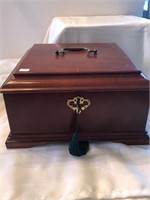Wooden Jewelry Box with Keys and Jewelry
