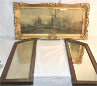 ANTIQUE MIRRORS & PRINT ! -P-2 GREAT FRAME !