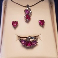 Sterling Ring Earring  Necklace Set mm ruby