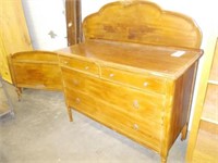 Antique 4 Drawer Dresser w/Headboard, Curved Foot
