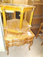 6 Sided Glass Top End Table, Oak End Table