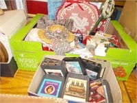 Box of 8 Track Tapes, Christmas Pottery Bags, Lots