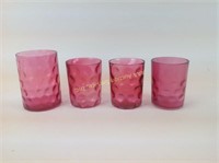 4 Cranberry Glass Coin Dot Tumblers