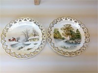 2 Haviland Limoges Hand Painted Scenic Plates