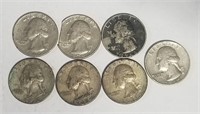 7 old quarters 1936, 42, 51, (2) 65, 66, & 79