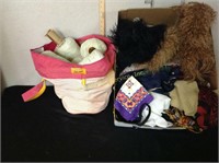 Box of misc fabric, yarn, and needles