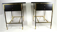 PAIR OF CONTEMPORARY BLACK AND BRASS NIGHT STANDS