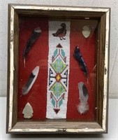 Indian Spirit Shadow box feathers, arrowheads