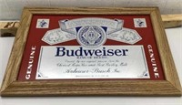 * Sm Budweiser label bar mirror Wood frame 13x19