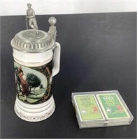 Golf Stein w/pack of two decks of sealed cards