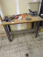 Metal and Wood Table with Contents