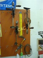 Contents of Vintage Drills on Pegboard