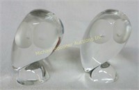 1955 STEUBEN GLASS CRYSTAL PAIR OWL PAPERWEIGHTS
