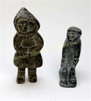TWO INUIT STONE CARVINGS - MAN AND WOMAN